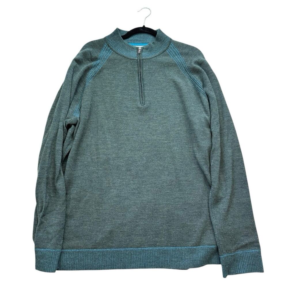 Robert Graham Wool Knit Sweater 2XL Pullover Quarter Zip Green Teal